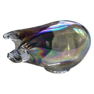 Vtg Mexican Carnival Glass Paperweight Pig Hog Handcrafted Art Glass Figurine